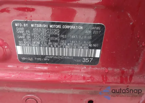 2017 Mitsubishi Outlander Sport 2.0 Es from USA, damaged, VIN JA4AP3AU2HZ049429